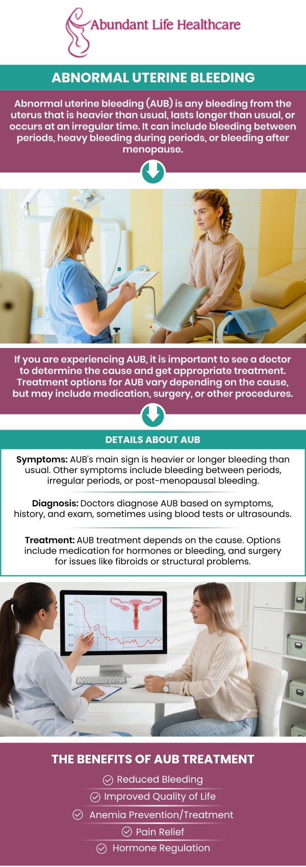 Unusual or prolonged uterine bleeding that happens at irregular times is known as abnormal uterine bleeding (AUB). Bleeding might be frequent or sporadic, heavier or lighter than normal. See Dr. Marc Jean-Gilles, DO, FACOG, for treatment of irregular vaginal bleeding at Abundant Life Healthcare. For more information, contact us today or book an appointment online. We are conveniently located at 601A Professional Drive, Suite 370, Lawrenceville, GA 30046. Unusual or prolonged uterine bleeding that happens at irregular times is known as abnormal uterine bleeding (AUB). Bleeding might be frequent or sporadic, heavier or lighter than normal. See Dr. Marc Jean-Gilles, DO, FACOG, for treatment of irregular vaginal bleeding at Abundant Life Healthcare. For more information, contact us today or book an appointment online. We are conveniently located at 601A Professional Drive, Suite 370, Lawrenceville, GA 30046.
