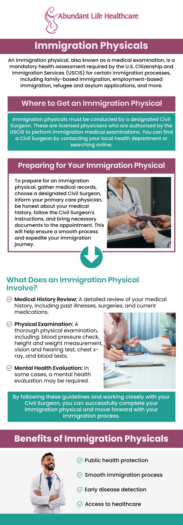 The doctor assigned by U.S. Citizenship and Immigration Services (USCIS) to do immigration physicals and sign the necessary paperwork is known as a civil surgeon, and they conduct all immigration medical examinations. Visit Abundant Life Healthcare for immigration physicals. For more information, contact us today or book an appointment online. We are conveniently located at 601A Professional Drive, Suite 370, Lawrenceville, GA 30046. We serve patients from Lawrenceville GA, Suwanee GA, Snellville GA, Duluth GA, Dacula GA, Lilburn GA, Loganville GA, Auburn GA, and surrounding areas.. The doctor assigned by U.S. Citizenship and Immigration Services (USCIS) to do immigration physicals and sign the necessary paperwork is known as a civil surgeon, and they conduct all immigration medical examinations. Visit Abundant Life Healthcare for immigration physicals. For more information, contact us today or book an appointment online. We are conveniently located at 601A Professional Drive, Suite 370, Lawrenceville, GA 30046. We serve patients from Lawrenceville GA, Suwanee GA, Snellville GA, Duluth GA, Dacula GA, Lilburn GA, Loganville GA, Auburn GA, and surrounding areas.