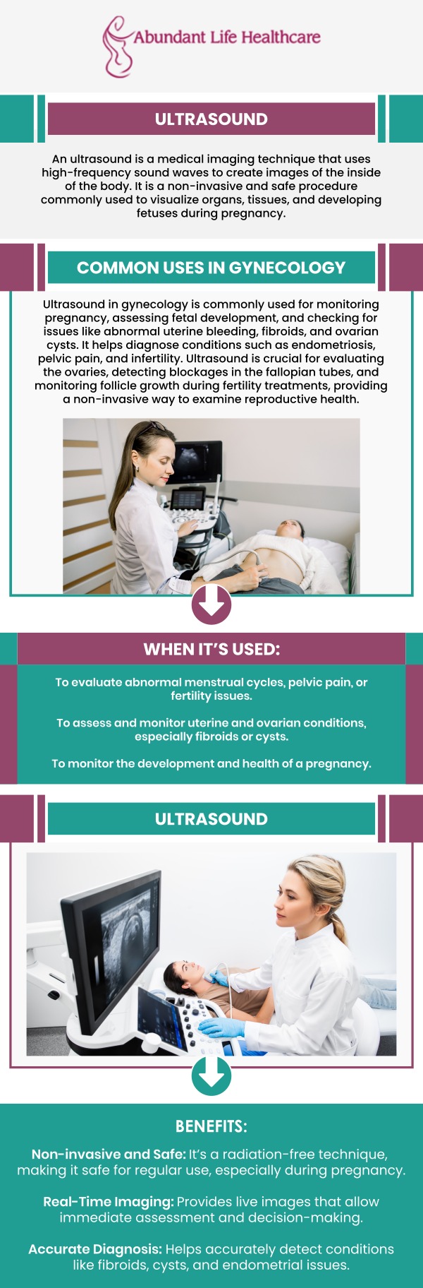 Soft tissues, including muscles and internal organs, can be seen with ultrasound imaging, which employs high-frequency sound waves. It enables medical professionals to look into your body without performing surgery, which helps them identify your ailments and develop a treatment strategy. Our board-certified OB/GYN doctor, Dr. Marc Jean-Gilles, DO, FACOG offers competent, top-notch ultrasound services in Lawrenceville, GA, so if you're seeking one, then visit Abundant Life Healthcare. For more information, contact us today or book an appointment online. We are conveniently located at 601A Professional Drive, Suite 370, Lawrenceville, GA 30046.